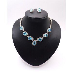 Rhinestone and Aquamarine earring & necklace lot  Faux gemstones Sold as a set